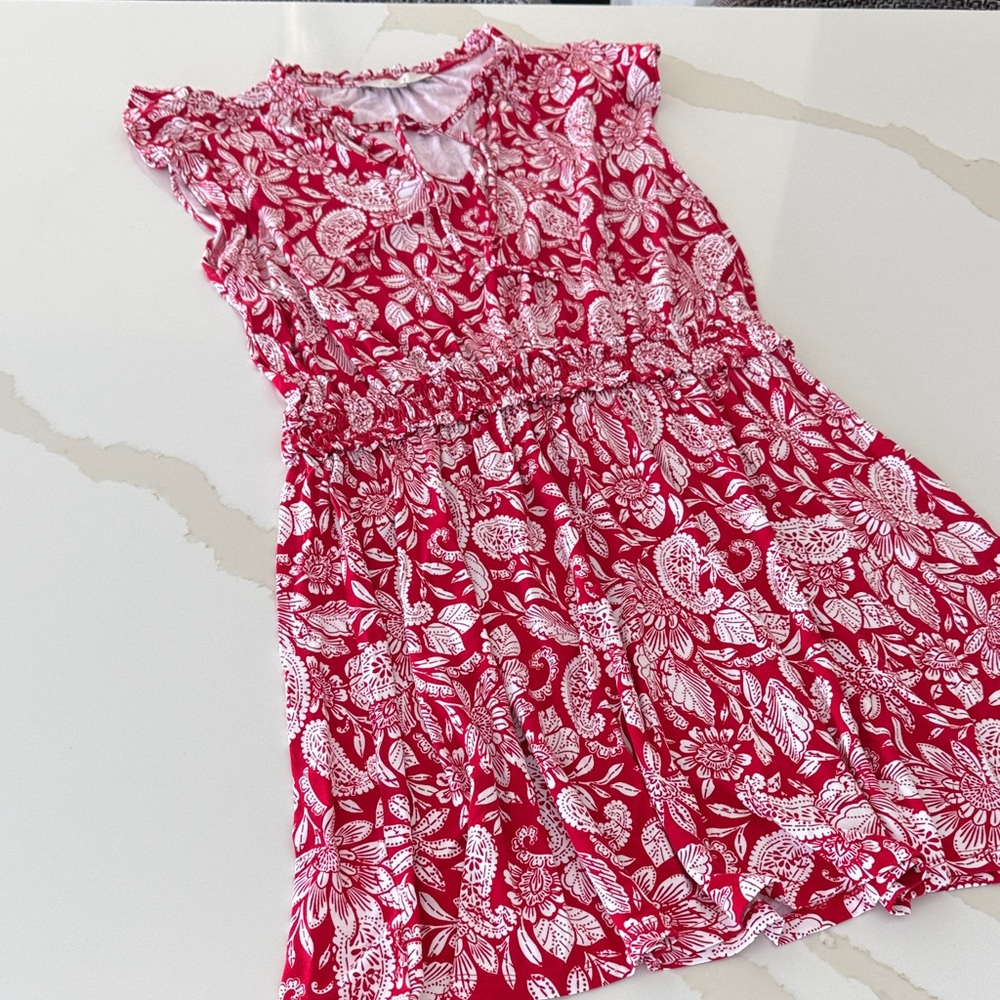 LOFT Red and White Floral Mini Dress
